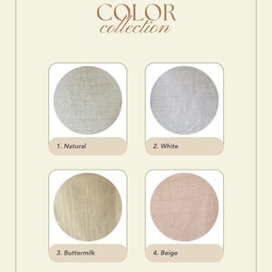 May include: A color palette display featuring four fabric swatches in a neutral color scheme. The swatches are labeled "Natural," "White," "Buttermilk," and "Beige." The text "COLOR collection" is at the top, and the brand name "TALANA" is at the bottom.