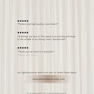 May include: Cream-colored background with text. The text reads "a new chapter from talana" and includes customer reviews with five-star ratings. The Etsy shop talanahomedecor.etsy.com is also featured, highlighting lighting pieces crafted by local Bali artisans.
