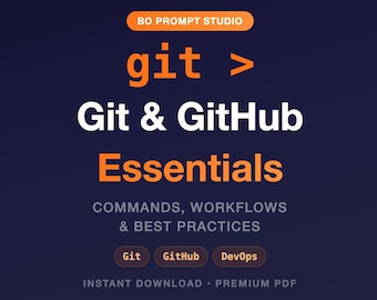 Guía rápida de comandos de Git y GitHub / PDF de 46 páginas / Más de 150 comandos / Referencia de DevOps / Descarga instantánea
