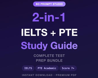 Paquete de guías de estudio para IELTS PTE Academic / Preparación para el examen de inglés / Plantillas de escritura y estrategias para hablar (PDF)