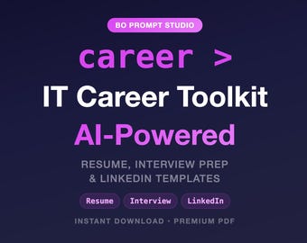 Kit di strumenti per la carriera IT / PDF di 65 pagine / Modelli per curriculum, colloquio e LinkedIn / Ricerca di lavoro nel settore tecnologico / Download immediato