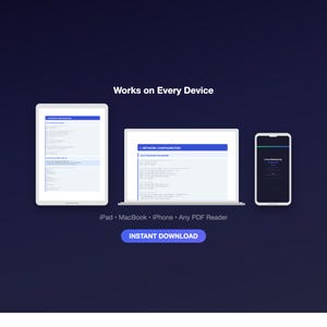 May include: A digital product displayed on a tablet, laptop, and smartphone. The devices show code snippets and the text "Works on Every Device." The image includes the text "iPad &bull; MacBook &bull; iPhone &bull; Any PDF Reader" and "INSTANT DOWNLOAD."