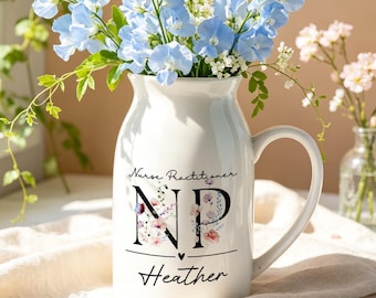Nurse Practitioner Vase Personalized, Custom NP Vase for Graduation, Nurse Appreciation Week Gift, Medical Professional Flower Vase