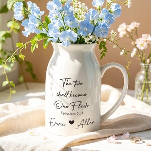 Personalized Christian Wedding Vase, Bible Verse Flower Vase, Custom Couple Names Gift, One Flesh Bridal Shower Gift