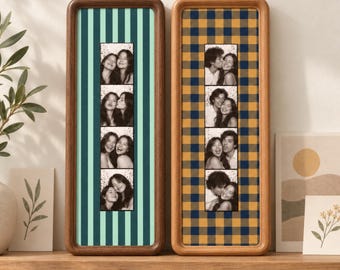 Personalized Photo Booth Strip Frame, Custom Couple Picture Frame, Striped Fabric Frame, Anniversary Gift, Wedding Keepsake, Home Decor