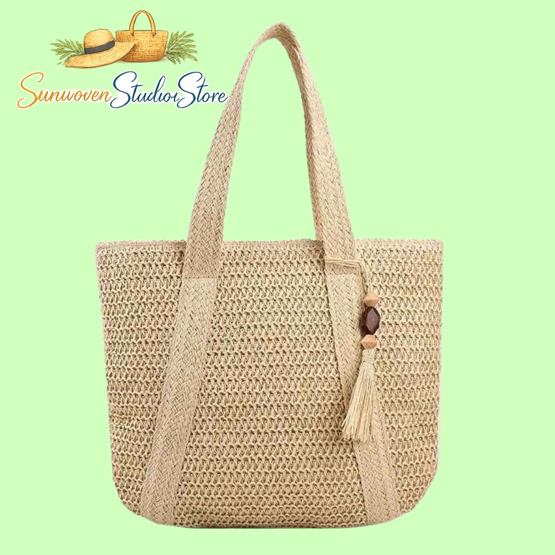 Straw Style Tote Bag – Large Capacity Woven Shoulder Bag With Tassel - Etsy