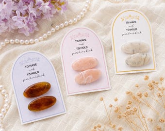 Handgemaakte haarspeldjes van acetaat met aangepast label voor bruidsmeisje, opvuller geschenkdoos bruidsmeisje, haaraccessoire bruiloft, gepersonaliseerde gunst