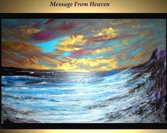 Original Large Abstract Painting Modern Acrylic Painting Oil Painting Canvas Art MESSAGE from HEAVEN Blue 36x24 Textured Wall Art JLEIGH