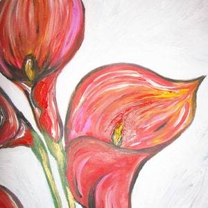 Original Large Abstract Painting Modern Contemporary Canvas Art Pink Orange White CALLA LILIES 36x24 Palette Knife Texture Oil J.LEIGH image 3