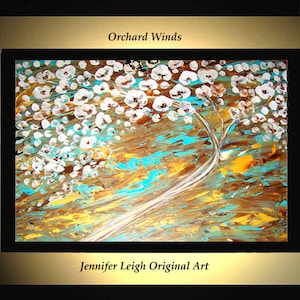 Original Large Abstract Painting Modern Acrylic Painting Oil Painting Canvas Art ORCHARD WIND Flower Tree 36x24 Textured Wall Art  J.LEIGH