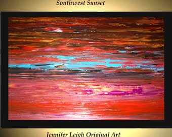Original Large Abstract Painting Modern Acrylic Painting Oil Painting Canvas Art Orange SOUTHWEST SUNSET 36x24 Textured Wall Art  J.LEIGH