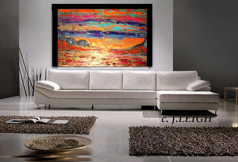 Original Large Abstract Painting Modern Contemporary Canvas Art Orange ...