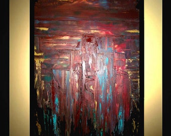 Original Large Abstract Painting Modern Acrylic Painting Oil Painting Canvas Art STREAM of CONSCIOUSNESS Red 36x24" Textured Wall Art JLEIGH