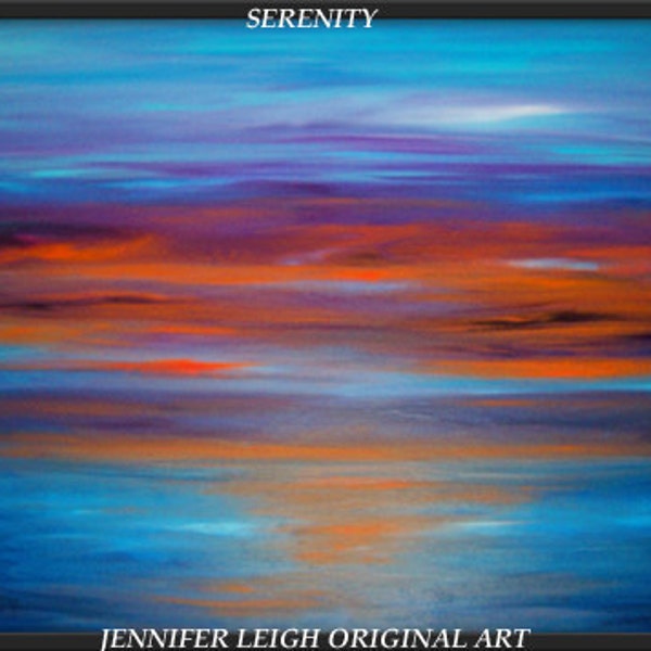 SERENITY......Medium 18x24 Abstract Modern Contemporary Original Canvas Blue Red Orange Sunset Art Oil Painting by J.LEIGH