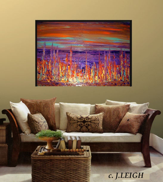 Original Large Abstract Painting Modern Contemporary Canvas Art Orange ...