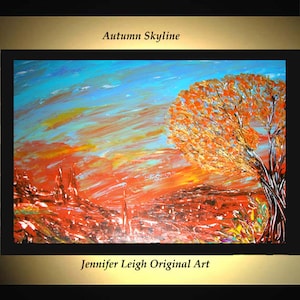 Original Large Abstract Painting Modern Acrylic Painting Oil Painting Canvas Art AUTUMN SKYLINE Blue Gold 36x24 Textured Wall Art J.LEIGH image 1
