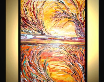 Original Large Abstract Painting Modern Acrylic Oil Painting Canvas Art Orange yellow Black IMMERSION 36"x24" Textured Wall Art  J.LEIGH