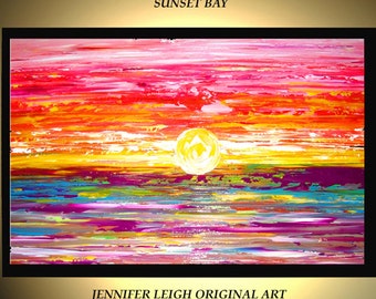 Original Large Abstract Painting Modern Acrylic Painting Oil Painting Canvas Art Sunset Yellow Orange Pink 36x24 Textured Wall Art  J.LEIGH