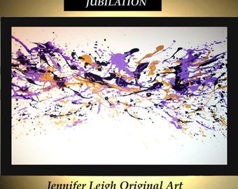 Original Large Abstract Painting Modern Acrylic Painting Oil Painting Canvas Art JUBILATION White Purple 36x24 Textured Wall Art  J.LEIGH