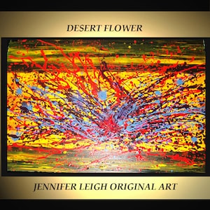 Original Large Abstract Painting Modern Contemporary Canvas Art Yellow Blue Purple DESERT FLOWER 36x24 Palette Knife Texture Oil J.LEIGH image 1