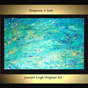 Original große abstrakte Malerei moderne Acryl-Gemälde Ölgemälde Leinwand Kunst TURQUOISE & JADE Gold 36 x 24 strukturierte Wandkunst J.LEIGH