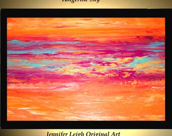 Original Large Abstract Painting Modern Acrylic Painting Oil Painting Canvas Art TANGERINE SKY Orange 36"x24" Textured Wall Art  J.LEIGH