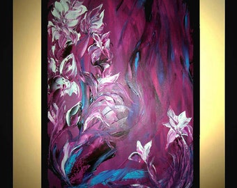 Original Large Abstract Painting Modern Acrylic Painting Oil Painting Canvas Art LANGUAGE of FLOWERS Purple 36x24" Textured Wall Art JLEIGH