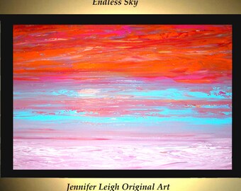 Original Large Abstract Painting Modern Acrylic Painting Oil Painting Canvas Art ENDLESS SKY Orange Blue 36x24 Textured Wall Art  J.LEIGH
