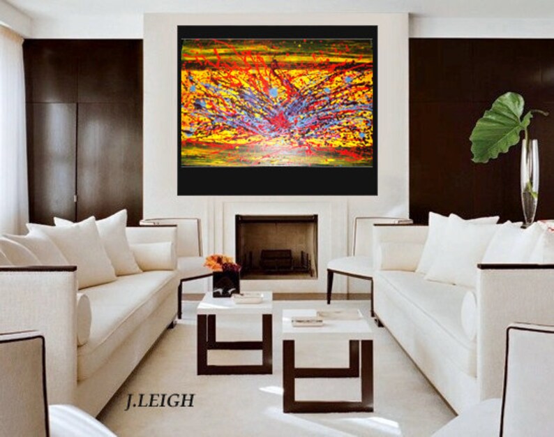 Original Large Abstract Painting Modern Contemporary Canvas Art Yellow Blue Purple DESERT FLOWER 36x24 Palette Knife Texture Oil J.LEIGH image 2