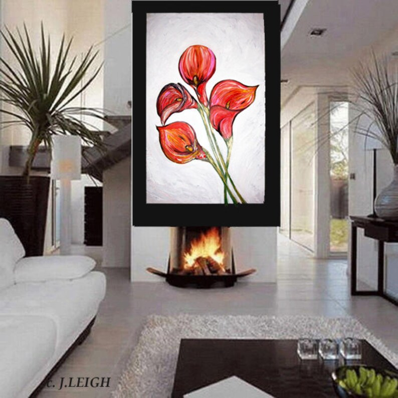 Original Large Abstract Painting Modern Contemporary Canvas Art Pink Orange White CALLA LILIES 36x24 Palette Knife Texture Oil J.LEIGH image 4