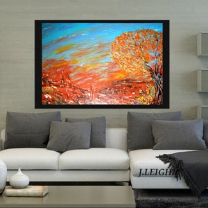 Original Large Abstract Painting Modern Acrylic Painting Oil Painting Canvas Art AUTUMN SKYLINE Blue Gold 36x24 Textured Wall Art J.LEIGH image 2
