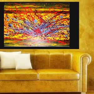 Original Large Abstract Painting Modern Contemporary Canvas Art Yellow Blue Purple DESERT FLOWER 36x24 Palette Knife Texture Oil J.LEIGH image 4