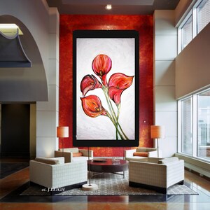 Original Large Abstract Painting Modern Contemporary Canvas Art Pink Orange White CALLA LILIES 36x24 Palette Knife Texture Oil J.LEIGH image 2