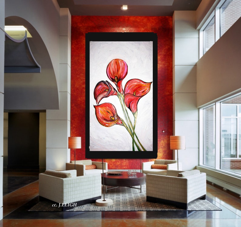 Original Large Abstract Painting Modern Contemporary Canvas Art Pink Orange White CALLA LILIES 36x24 Palette Knife Texture Oil J.LEIGH image 2