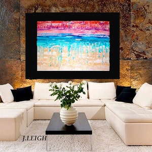 Original Large Abstract Painting Modern Contemporary Canvas Art Tan Gold Blue Orange Crystals 36x24 Palette Knife Texture Oil J.LEIGH image 2