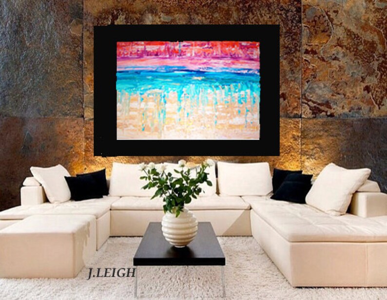 Original Large Abstract Painting Modern Contemporary Canvas Art Tan Gold Blue Orange Crystals 36x24 Palette Knife Texture Oil J.LEIGH image 2