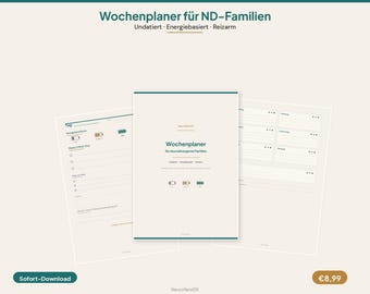 Agenda hebdomadaire PDF pour le TDAH | Basé sur l'énergie, sans date | Agenda familial pour personnes neurodivergentes | Autogestion du TDAH (en allemand)