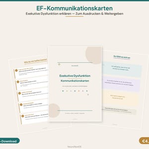 Explicación de la disfunción ejecutiva | Tarjetas de comunicación sobre TDAH | Infografía sobre la escuela, la familia y la pareja en relación con la neurodivergencia (alemán)