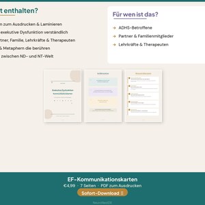 Explication des dysfonctionnements exécutifs | Cartes de communication sur le TDAH | Infographie sur la neurodivergence, les familles et les écoles (allemand) image 4