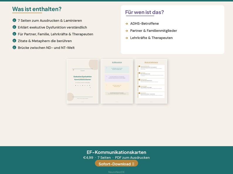 Explication des dysfonctionnements exécutifs | Cartes de communication sur le TDAH | Infographie sur la neurodivergence, les familles et les écoles (allemand) image 4