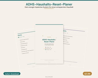 Planificateur de réinitialisation domestique pour personnes atteintes de TDAH (PDF) | Système de nettoyage basé sur l'énergie | Foyer neurodivergent | Liste de contrôle AuDHD (allemand)