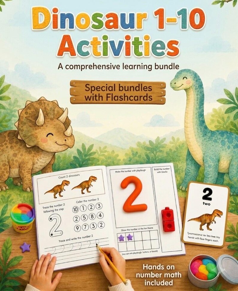 Dinosaur Number Flashcards & Activities Bundle | Preschool Counting ...