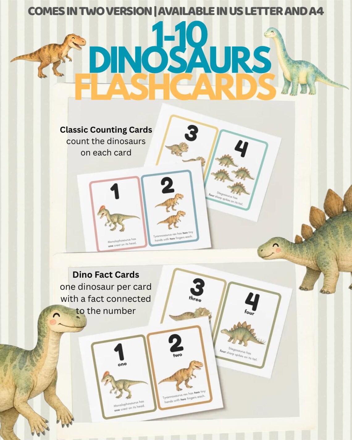 Dinosaur Number Flashcards & Activities Bundle | Preschool Counting ...