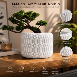 Moderner geometrischer Blumentopf, weißer 3D gedruckter Blumentopf, minimalistischer Sukkulententopf für drinnen