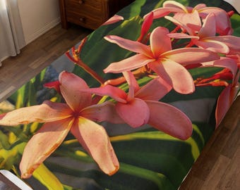 Pink Plumeria Flower Velveteen Plush Blanket