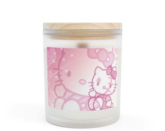 Vela rosa con diseño de gatito de dibujos animados / Vidrio esmerilado de 312 g