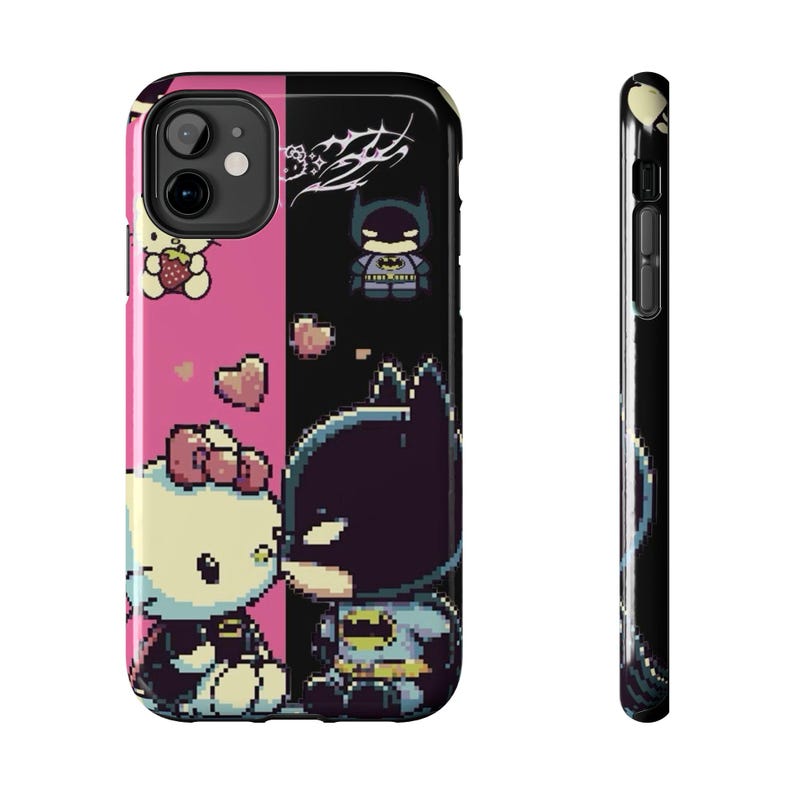 Funda para teléfono Hello Kitty x Batman Pixel Art / Funda resistente para teléfono imagen 1