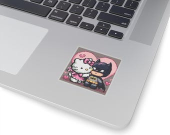 Pegatina troquelada de Pixel Hello Kitty x Batman / Vinilo con diseño pixelado adorable