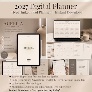 2027 Digital Planner | Hyperlinked GoodNotes iPad Planner | That Girl Aesthetic Wellness Productivity Lifestyle PDF