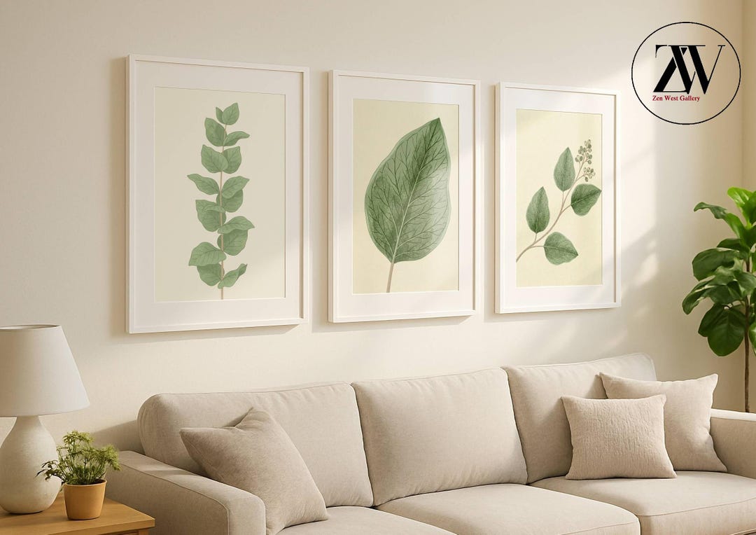 Sage Green Botanical Wall Art Set of 3 | Neutral Plant Prints for ...